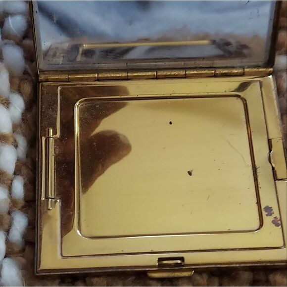 Vintage Mother of Pearl Compact Case Mirror Brass - Picture 4 of 6